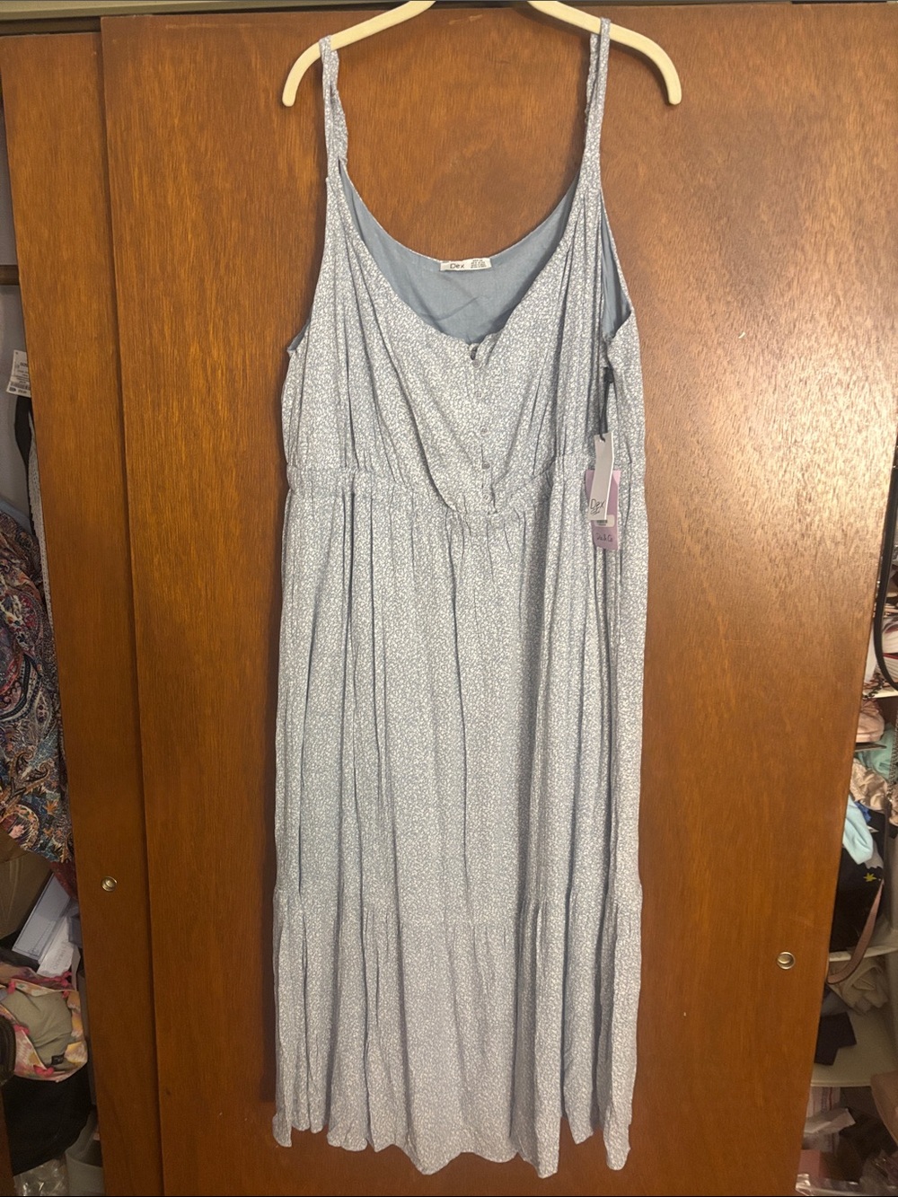 Dex Light Blue Floral Maxi Dress with Spaghetti Straps